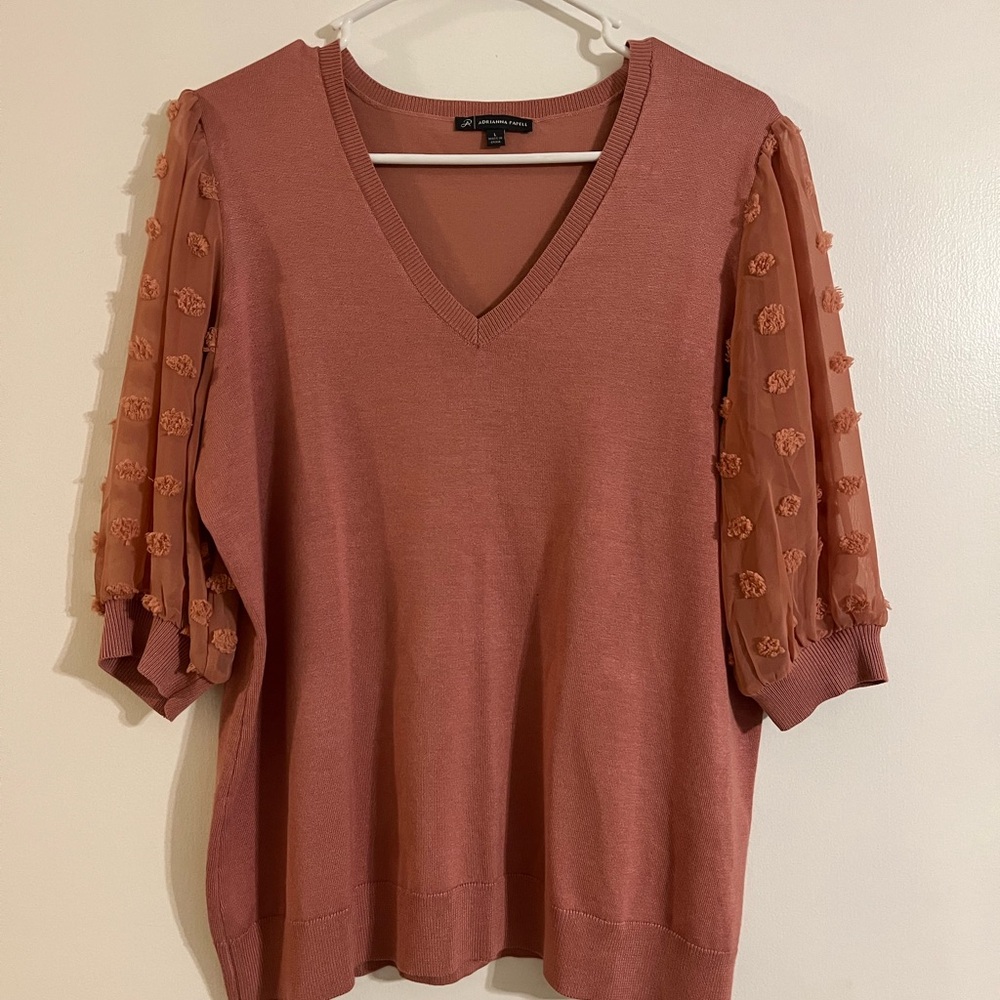 Adrianna Papell Pink Boxy Ribbed Blouse 3/4 Sleeve